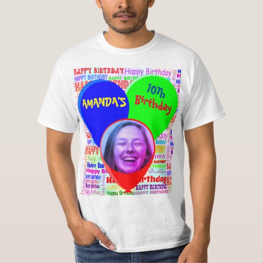 カスタムおもしろい写真と名前ハッピーバースデーパーティー Tシャツ (正面)