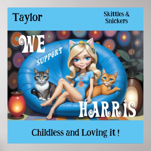 カスタムおもしろい子なし猫レディースKAMALA 2024 ポスター (正面)