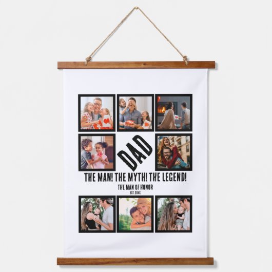 カスタムおもしろい父の日8写真コラージュ 吊り下げ型タペストリー (正面)
