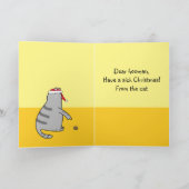 カスタムおもしろい猫マンガがギフト・クリスマスに咳き込む カード (内部)
