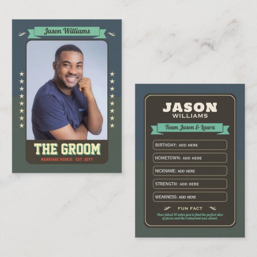 カスタムおもしろい結婚式の引き出物新郎 コーリングカード (正面/裏面)