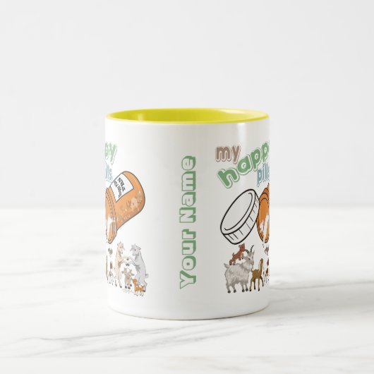 カスタムおもしろい羊 |私の幸せなピルGetYerGoat ツートーンマグカップ (中央)