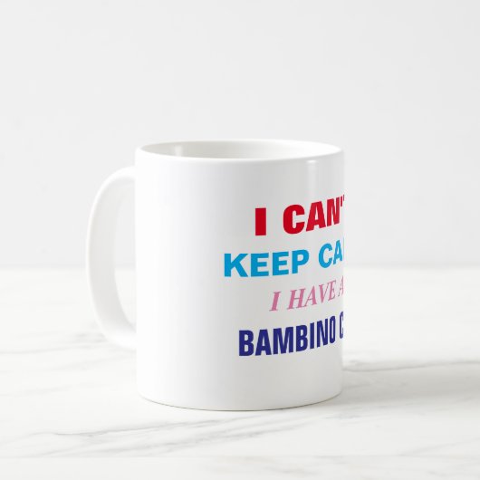 カスタムおもしろい諺バンビノキャットは落ち着き保ない コーヒーマグカップ (正面左)