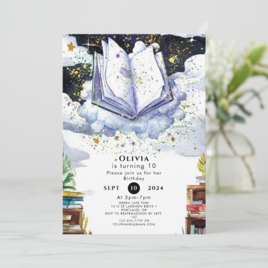 カスタムおもしろい魅惑ストーリーブック誕生日 招待状 (スタンド正面)