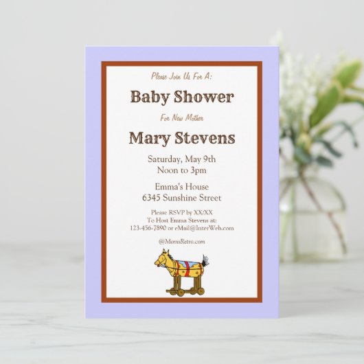カスタムおもちゃの馬 ウェスタン ベビーシャワー 招待状 (スタンド正面)