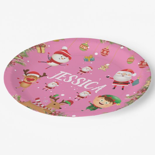 カスタムお名前メリークリスマス紙プレート。 ペーパープレート (アングル)