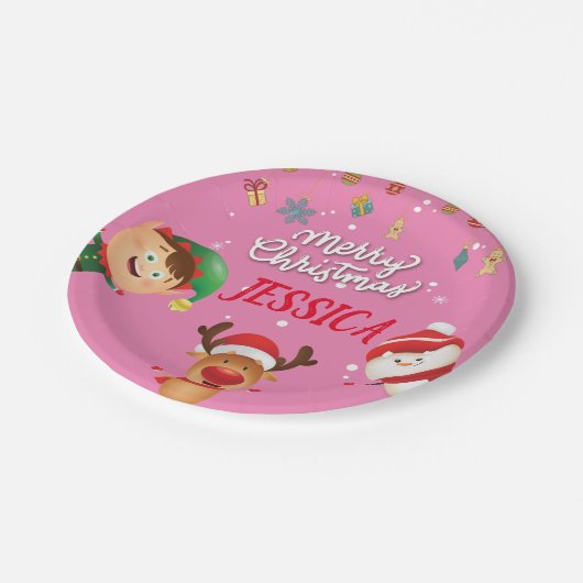 カスタムお名前メリー・クリスマス ペーパープレート (アングル)
