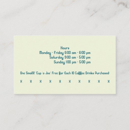 カスタムお尻モダンスタイルコーヒーショップ&パンチ 名刺 (裏面)