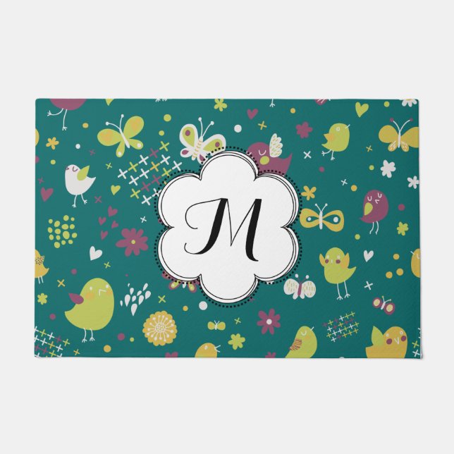 カスタムお洒落鳥と蝶の姿 ドアマット (正面)