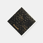 カスタムお祝い白熱［赤熱］光を放つ金ゴールド紙吹雪オンブラック スタンダードカクテルナプキン (角)