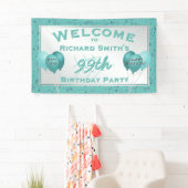 カスタムお祝い – 任意の年齢のイベント-ティール（緑がかった色）/白 横断幕 (インサイチュ)