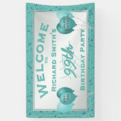 カスタムお祝い – 任意の年齢のイベント-ティール（緑がかった色）/白 横断幕 (縦)