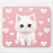 カスタムかわいいキッテンバレンタインデー白ピンク マウスパッド (正面)
