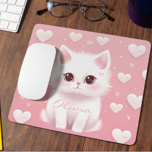 カスタムかわいいキッテンバレンタインデー白ピンク マウスパッド