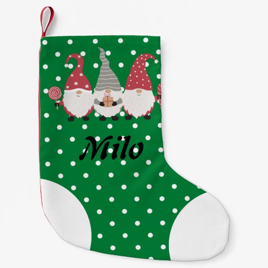 カスタムかわいいサンタグリーン白いドットクリスマスギフトボーイ スモールクリスマスストッキング (正面)