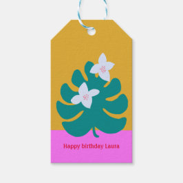 カスタムかわいいパームの誕生日のモダンフローララベル ギフトタグ
