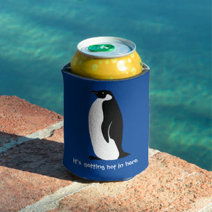 カスタムかわいいペンギンホットインヒアブルー白黒 缶クーラー