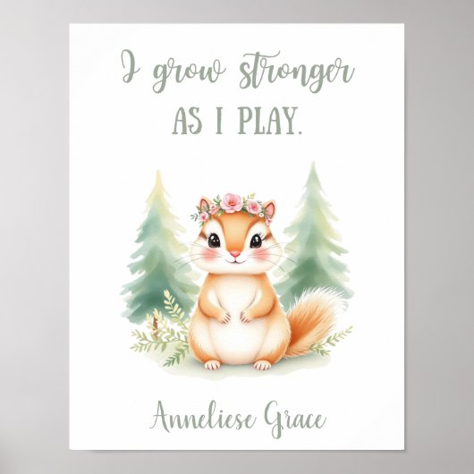 カスタムかわいい女の子リスの森の動物子供部屋 ポスター (正面)