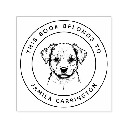 カスタムかわいい子犬この本は子供の名前に属している セルフインキングスタンプ (デザイン)
