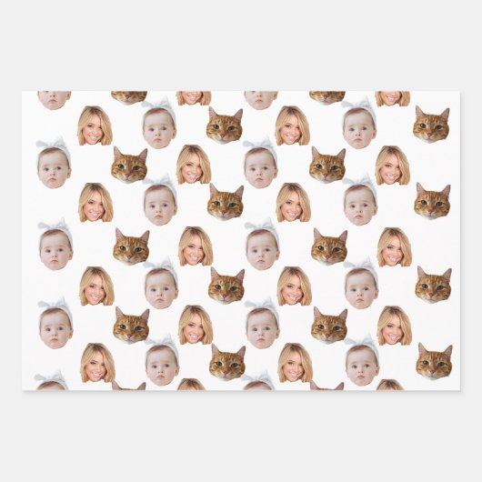 カスタムかわいい家族顔3枚 ラッピングペーパーシート (正面)