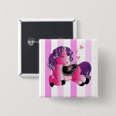 カスタムかわいい幸せな小さな漫画のポニー 缶バッジ (正面&裏面)