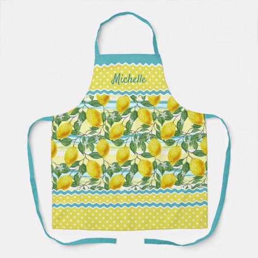カスタムかわいい植物性イエローレモン離れグリーン エプロン (正面)