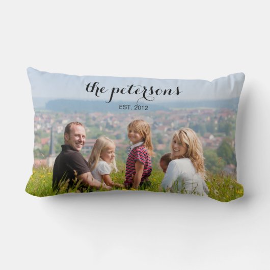 カスタムかわいい美しい笑顔の家族写真専門学校 ランバークッション (裏面)