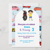 カスタムかわいい車のバイク誕生日パーティー 招待状 (正面)