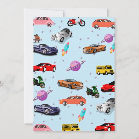 カスタムかわいい車のバイク誕生日パーティー 招待状 (裏面)