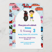 カスタムかわいい車のバイク誕生日パーティー 招待状 (正面/裏面)