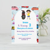 カスタムかわいい車のバイク誕生日パーティーInvitat 招待状 (スタンド正面)