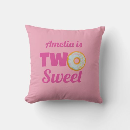 カスタムかわいい2つの甘いドーナツ2番目の誕生日の女の子 クッション (正面)
