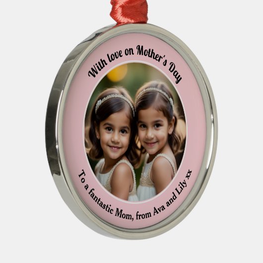 カスタムかわいらし写エレガント真の母の日ピンク メタルオーナメント (右)