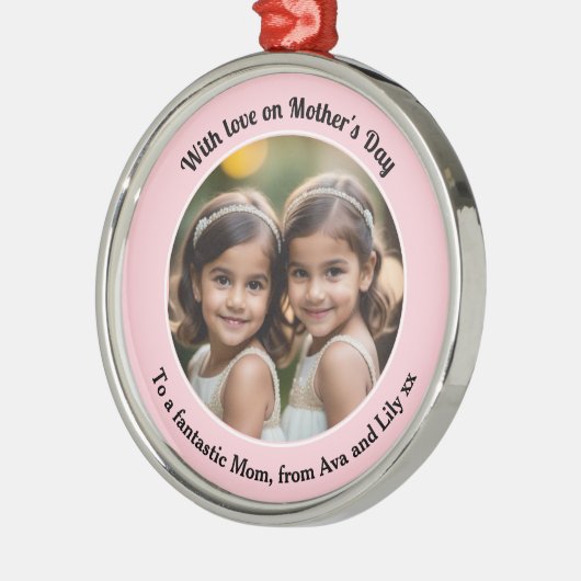カスタムかわいらし写エレガント真の母の日ピンク メタルオーナメント (左)