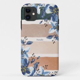 カスタムかわいらし植物色の花ブルー iPhone 11 ケース