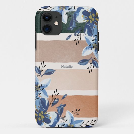 カスタムかわいらし植物色の花ブルー Case-Mate iPhoneケース (裏面)
