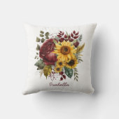 カスタムかわいらし水の色ひまわりバーガンディフローラ クッション (裏面)