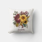 カスタムかわいらし水の色ひまわりバーガンディフローラ クッション (正面)