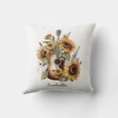 カスタムかわいらし水カラーひまわりギターフローラ クッション (裏面)