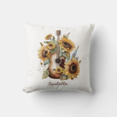 カスタムかわいらし水カラーひまわりギターフローラ クッション (正面)