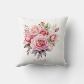 カスタムかわいらし水カラーピンクローズフローラ クッション (裏面)