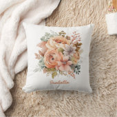 カスタムかわいらし水カラーピーチフローラ クッション (ブランケット)