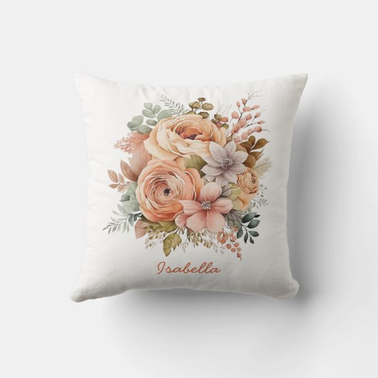 カスタムかわいらし水カラーピーチフローラ クッション (裏面)