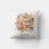 カスタムかわいらし水カラーピーチフローラ クッション (正面)