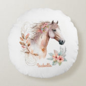 カスタムかわいらし水カラーフローラボホホース ラウンドクッション (正面)