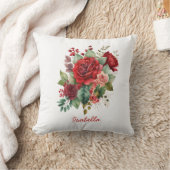 カスタムかわいらし水カラーレッドピンクローズフローラ クッション (ブランケット)