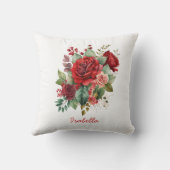 カスタムかわいらし水カラーレッドピンクローズフローラ クッション (裏面)