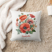 カスタムかわいらし水カラーレッドポピーフローラ クッション (ブランケット)