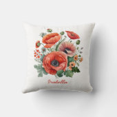 カスタムかわいらし水カラーレッドポピーフローラ クッション (裏面)