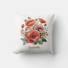 カスタムかわいらし水カラーレッドポピーフローラ クッション